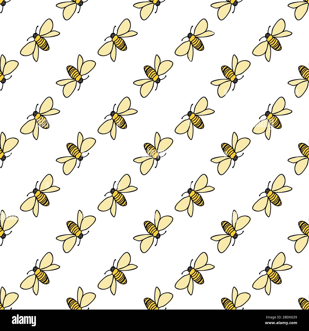 Bees on diagonal seamless vector repeat on white background ssurface ...