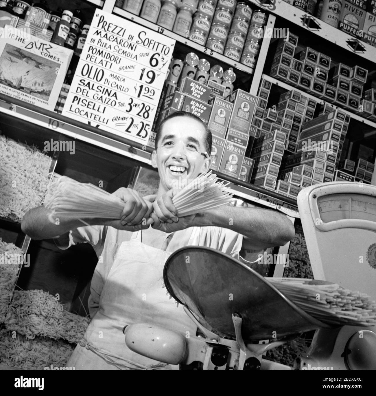 Italian Grocery Store, Pasta Man, 1942 Stock Photo