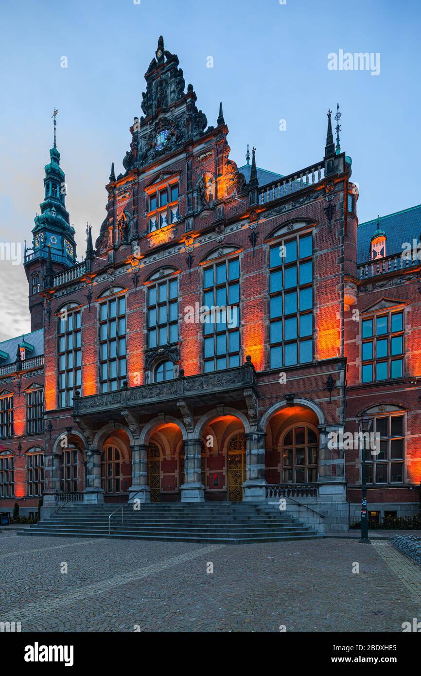 The richly decorated Academy Building, built in the Northern Dutch neo-Renaissance style, is the main building of the University of Groningen. It is l Stock Photo