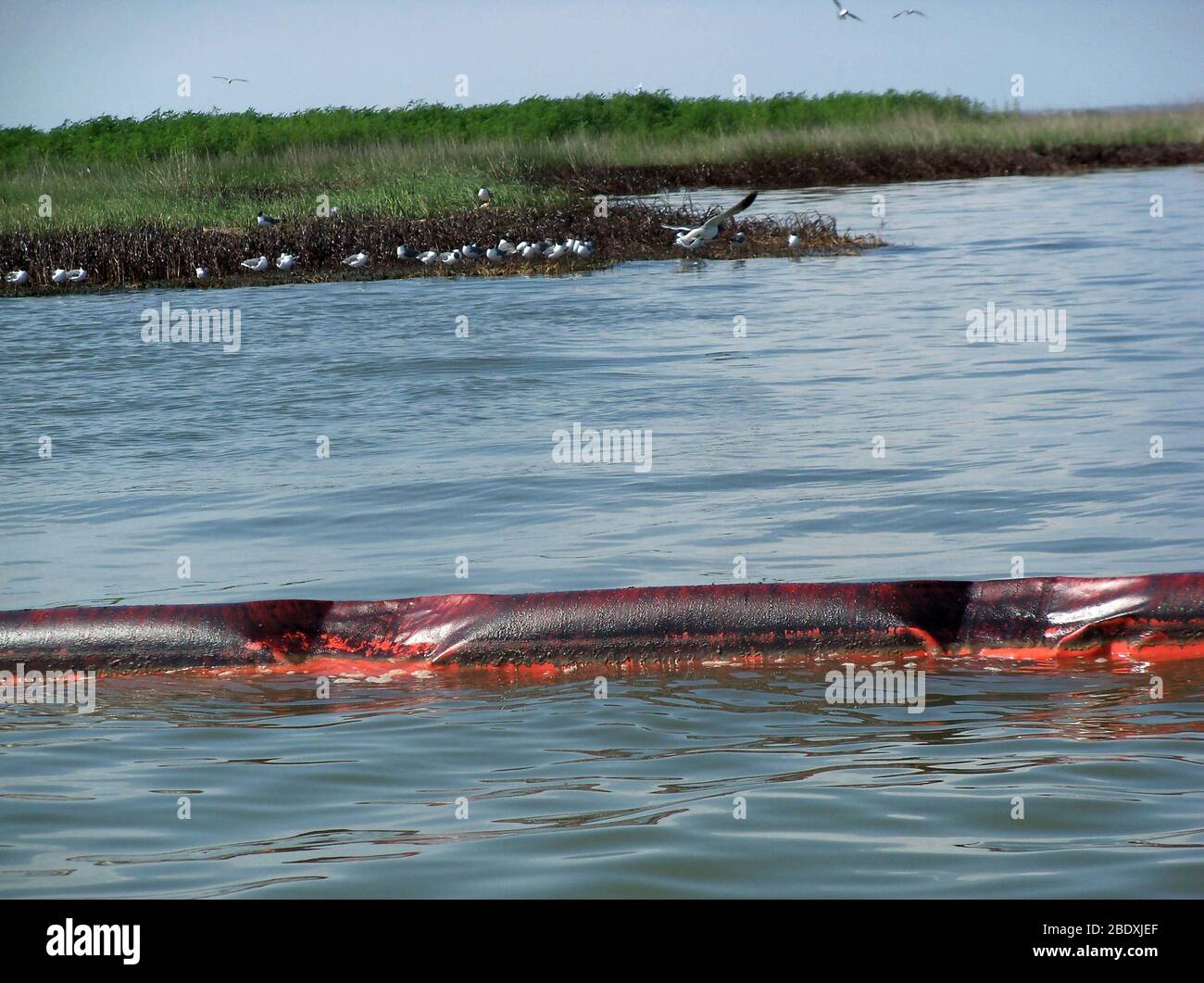 Oil Spill Containment Boom Stock Photo