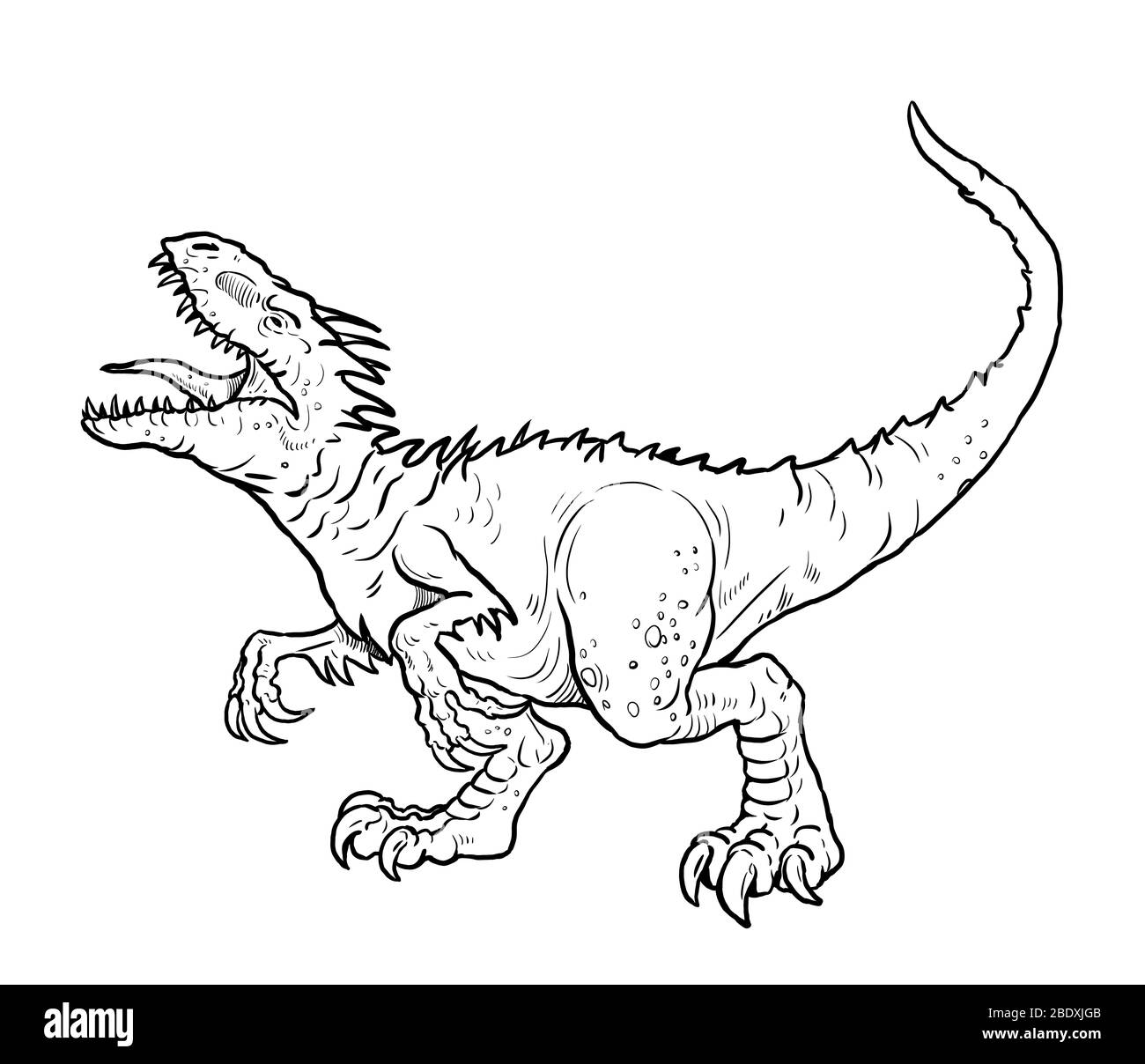 Carnivorous dinosaur - raptor. Dino isolated drawing. Stock Photo