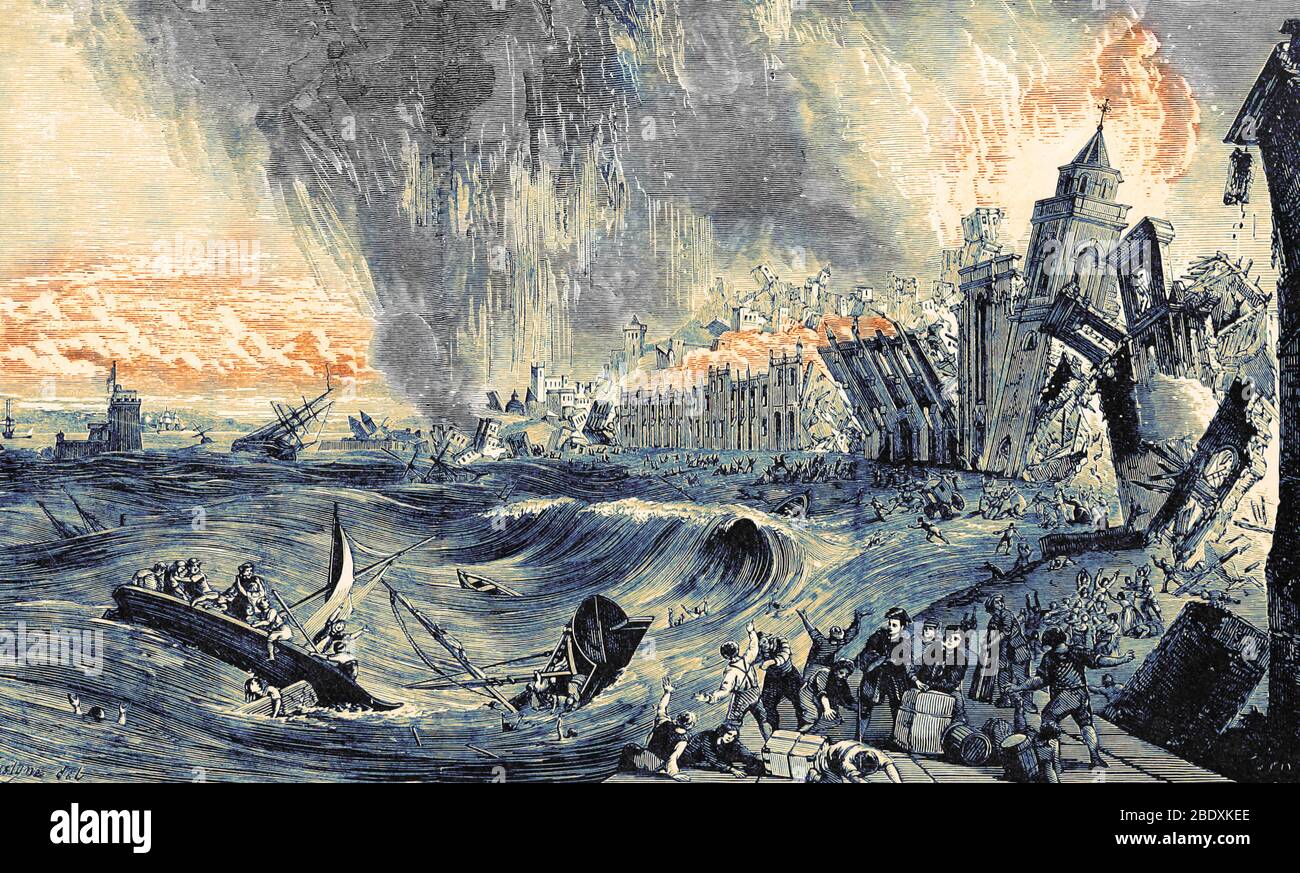 Lisbon Earthquake and Tsunami, 1755 Stock Photo