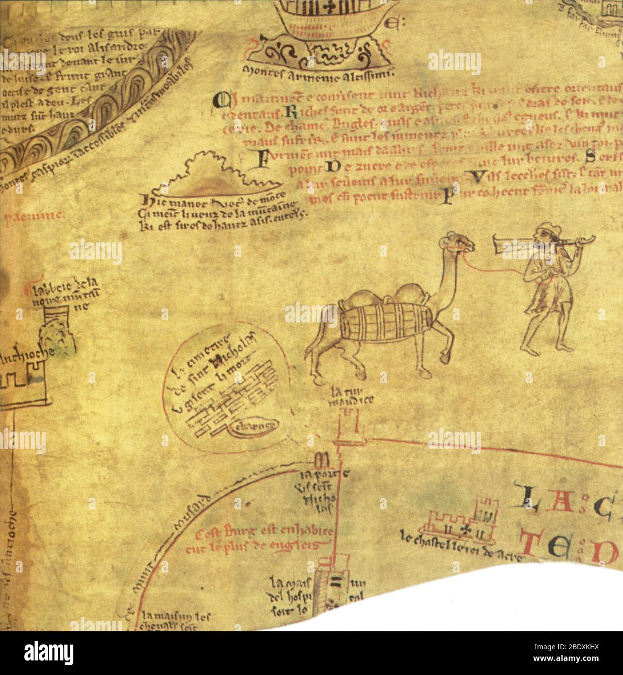 Chronica Majora, Detail of Holy Land Map, 13th Century Stock Photo