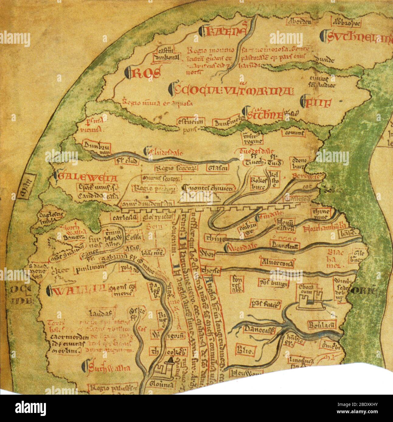 Chronica Majora, Detail of Britain Map, 13th Century Stock Photo