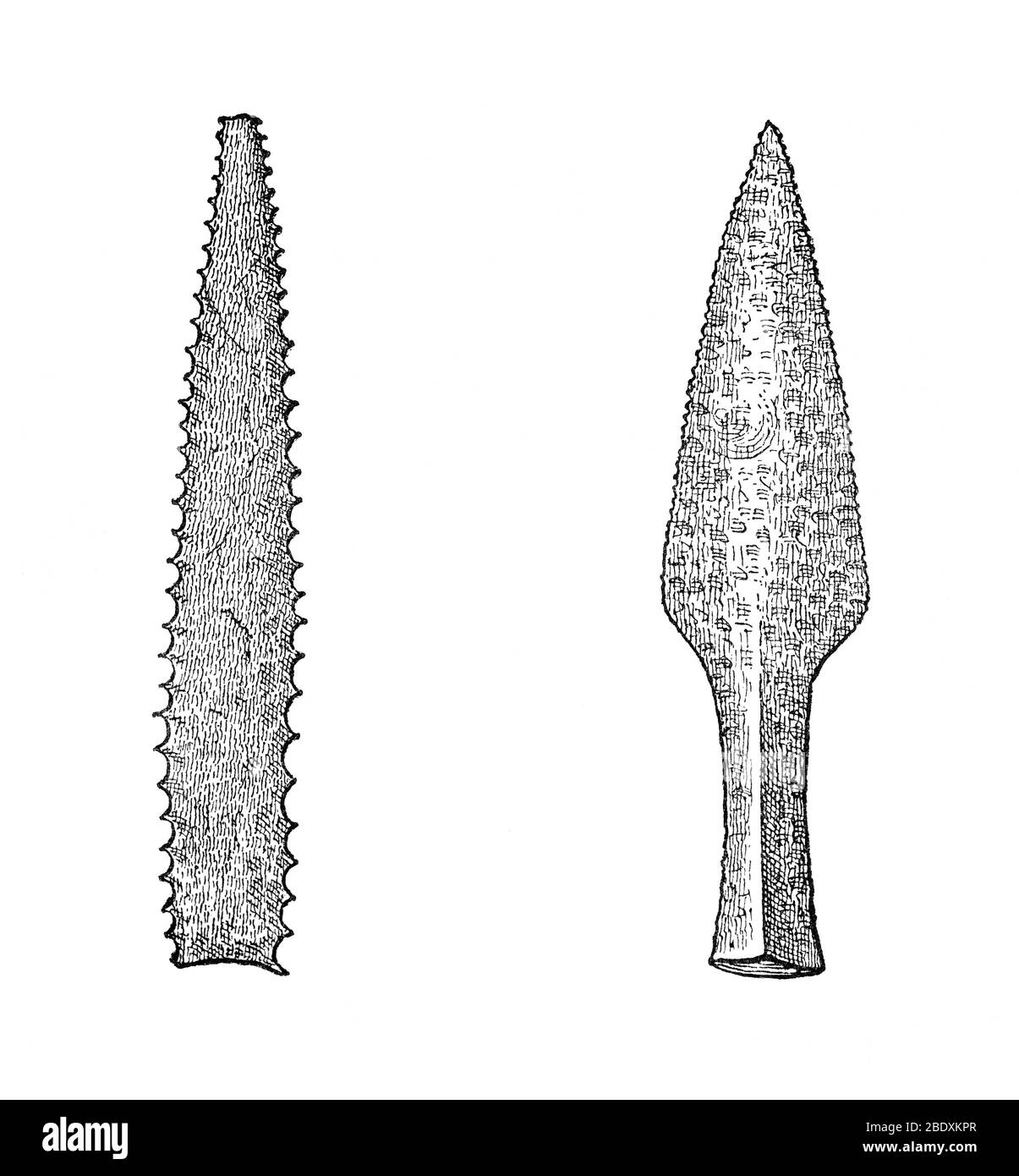 Toothed Flint Spearhead and Flint Poniard Stock Photo