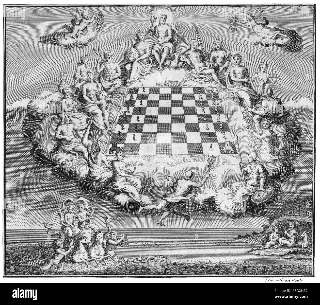 Council of Olympian Gods Playing Chess Stock Photo
