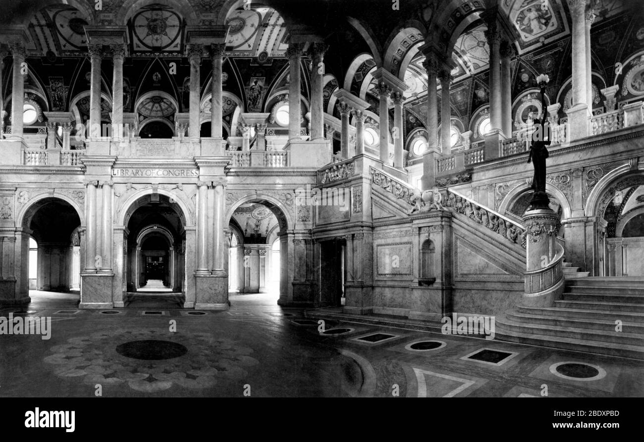 Library of Congress, Great Hall, 1897 Stock Photo