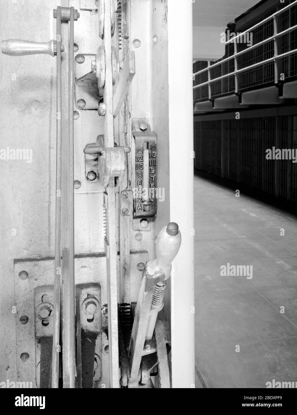 Alcatraz, Cell Block C, Opening Handles, 1986 Stock Photo
