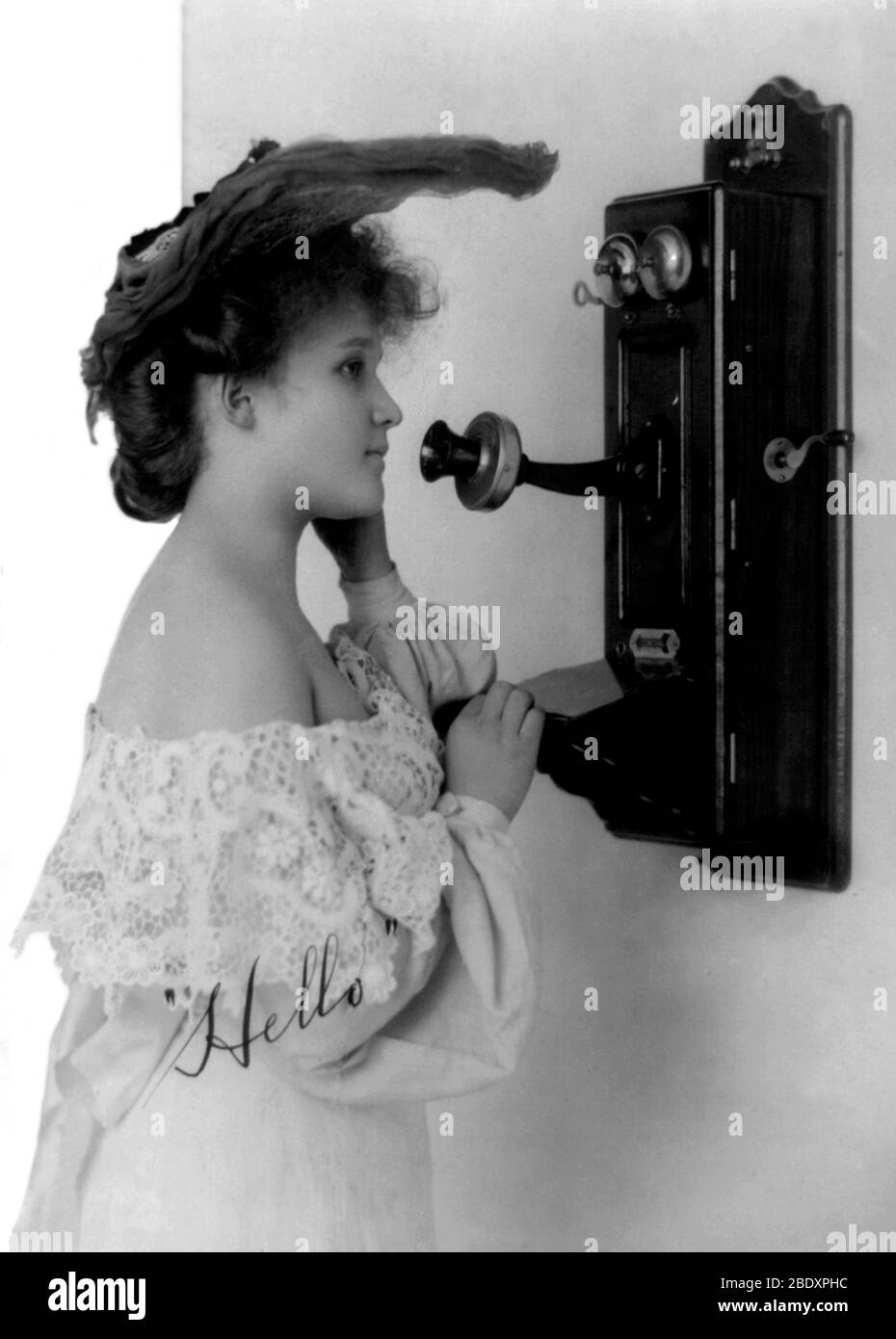 Hand Cranked Wall Phone, 1905 Stock Photo