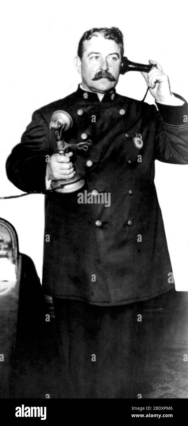 NYPD Inspector On Telephone, 1908 Stock Photo