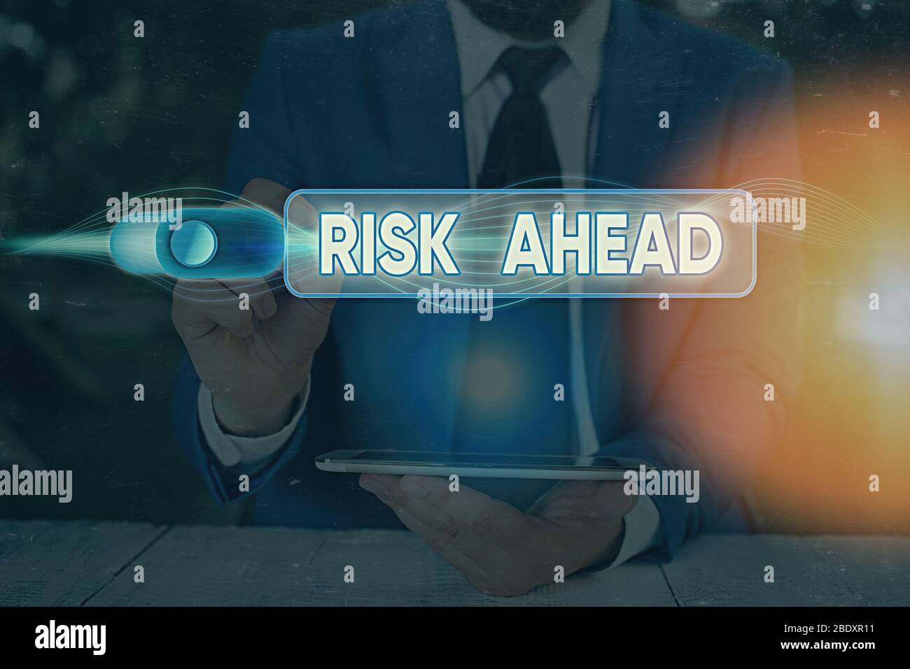 Writing note showing Risk Ahead. Business concept for A probability or ...