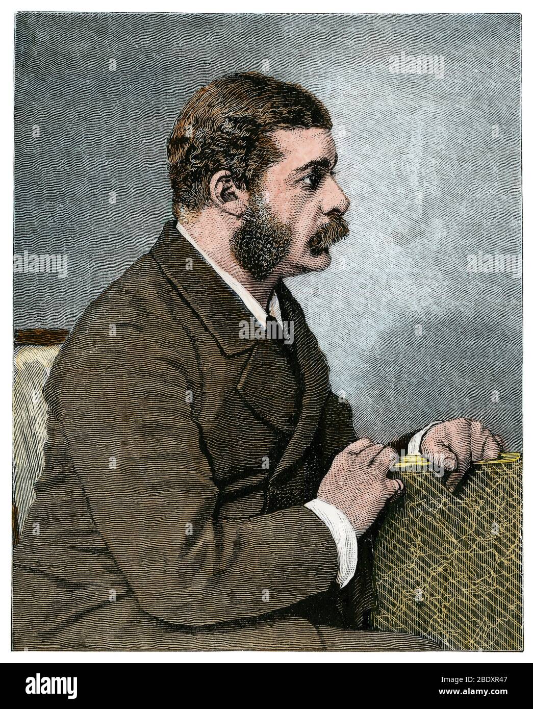 Composer Arthur Sullivan, of Gilbert and Sullivan musicals. Hand-colored woodcut Stock Photo