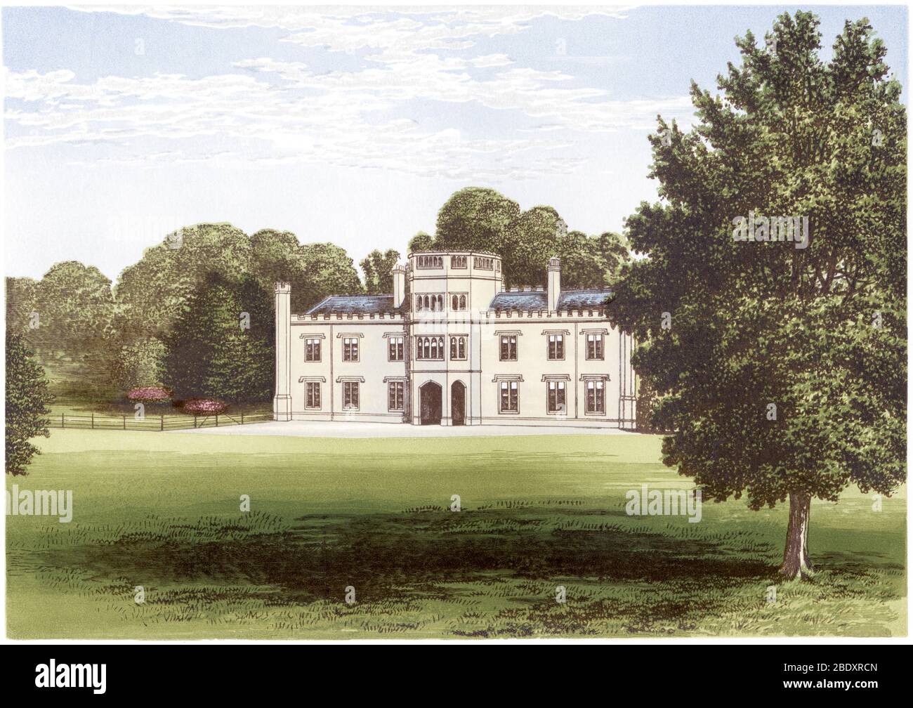 A coloured illustration of Wolseley Hall, Rugeley, Staffordshire scanned at high resolution from a book printed in 1870.  Believed copyright free. Stock Photo
