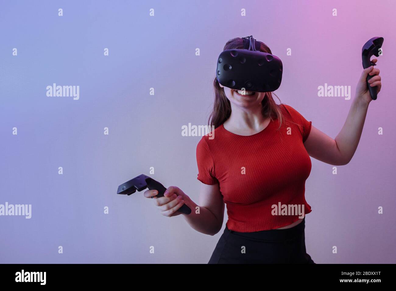 Woman in red sweater glasses hi-res stock photography and images - Alamy