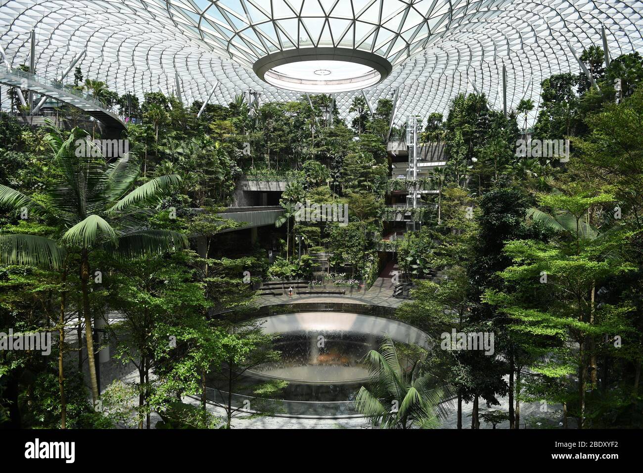 APR 10, 2020 - Covid-19: No waterfall at Jewel Changi Airport after Singapore government has announced Circuit Breaker measurement take effect from 07 Apr to 04 May of the COVID19 novel coronavirus Stock Photo