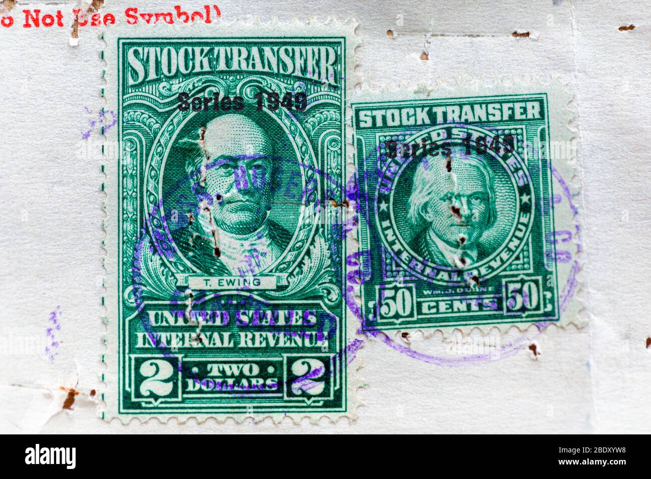 Closeup of old Stock transfer Stamps Stock Photo