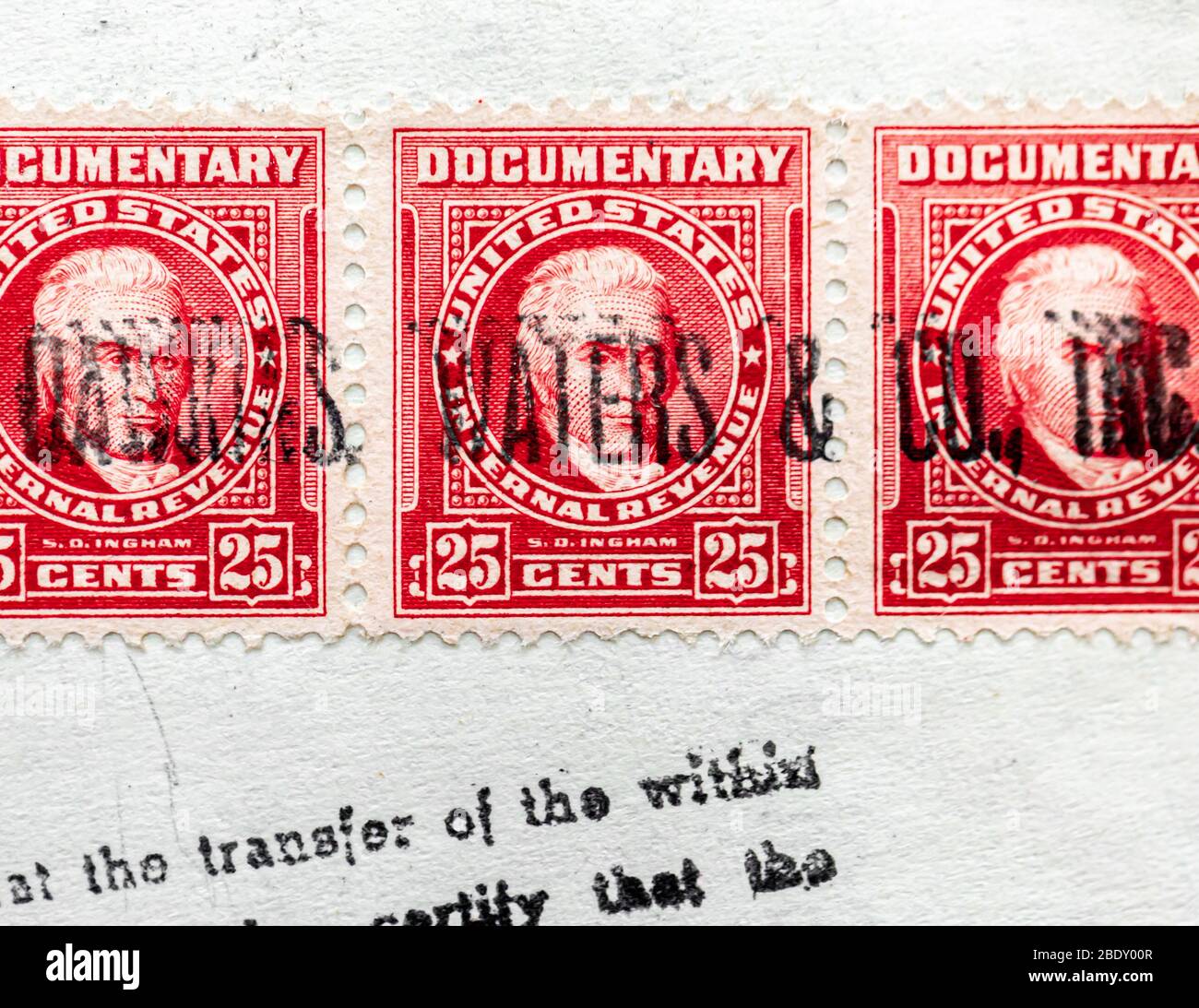Closeup of old documentary stamps Stock Photo