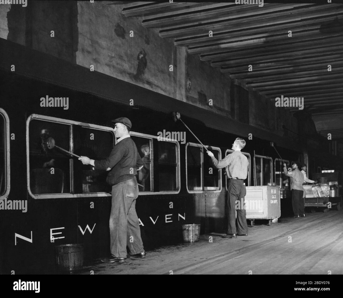 Historic Train Cleaning Crew Stock Photo