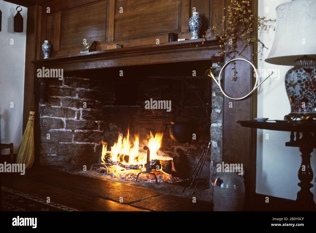 Colonial Fireplace Stock Photo