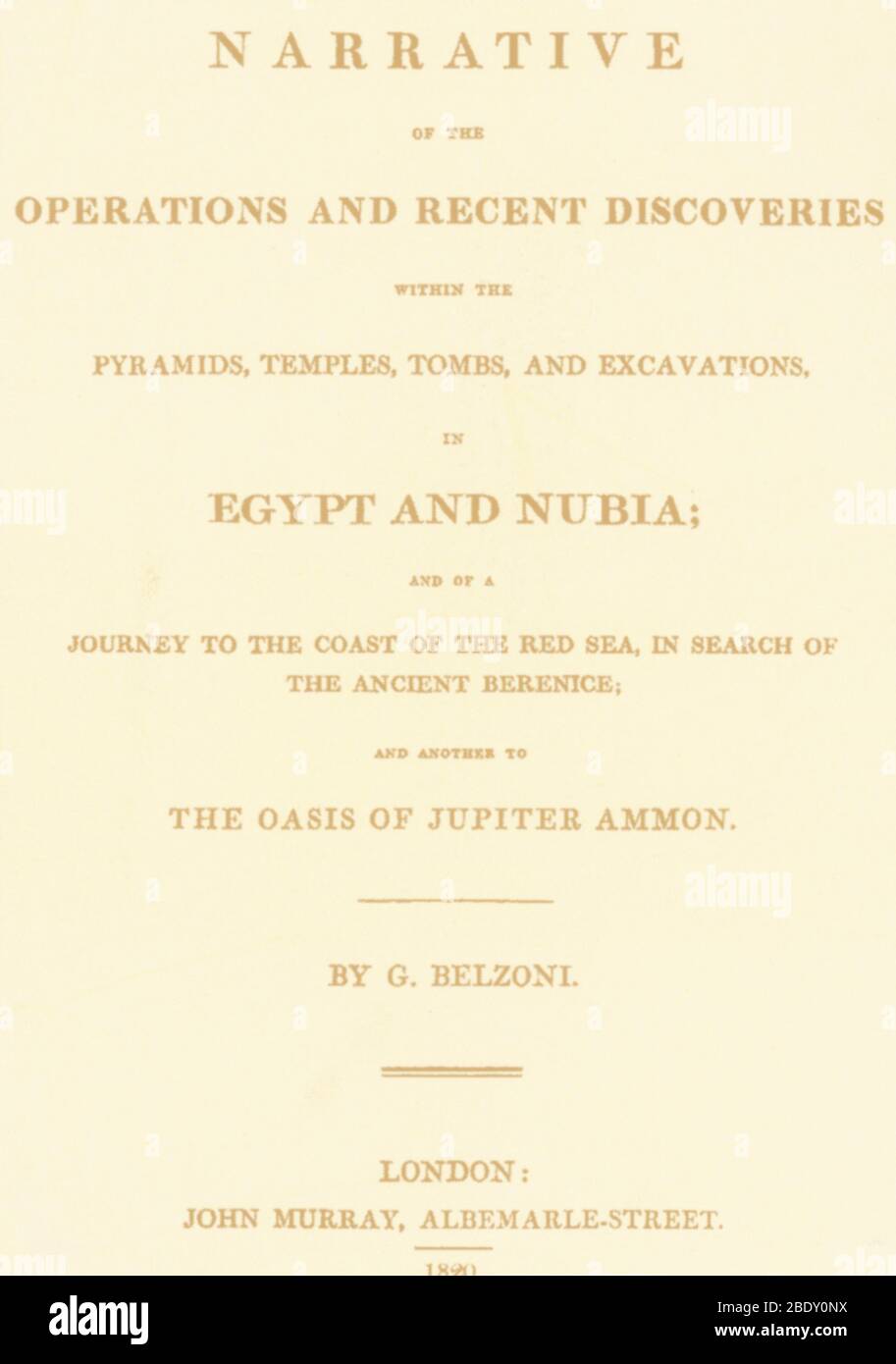 Title page of Belzoni's book Stock Photo