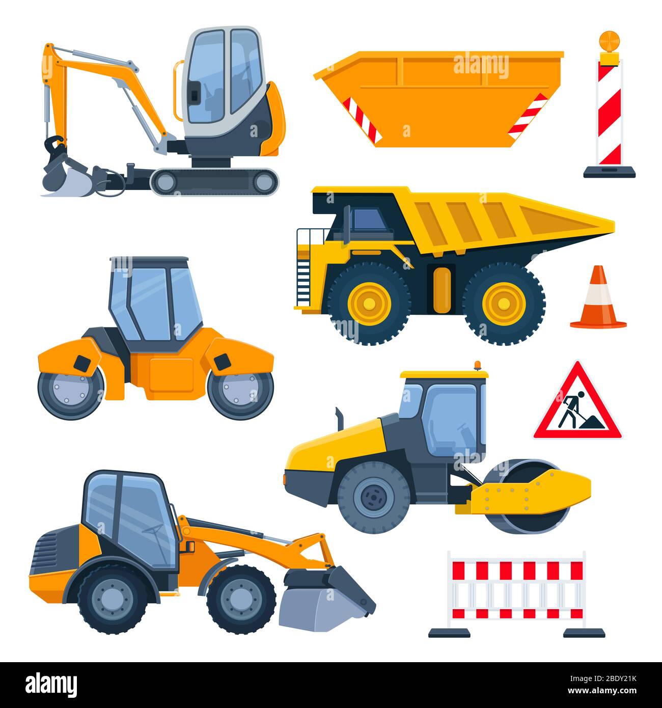 Different road construction machines and equipment Stock Vector