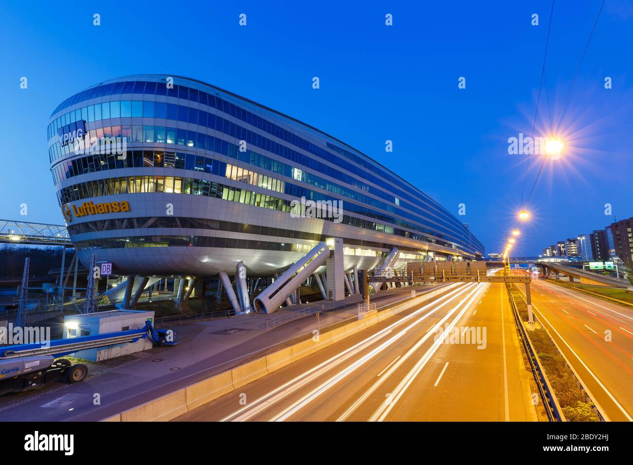 Frankfurt, Germany – April 7, 2020: The Squaire building at Frankfurt airport (FRA) in Germany. Stock Photo
