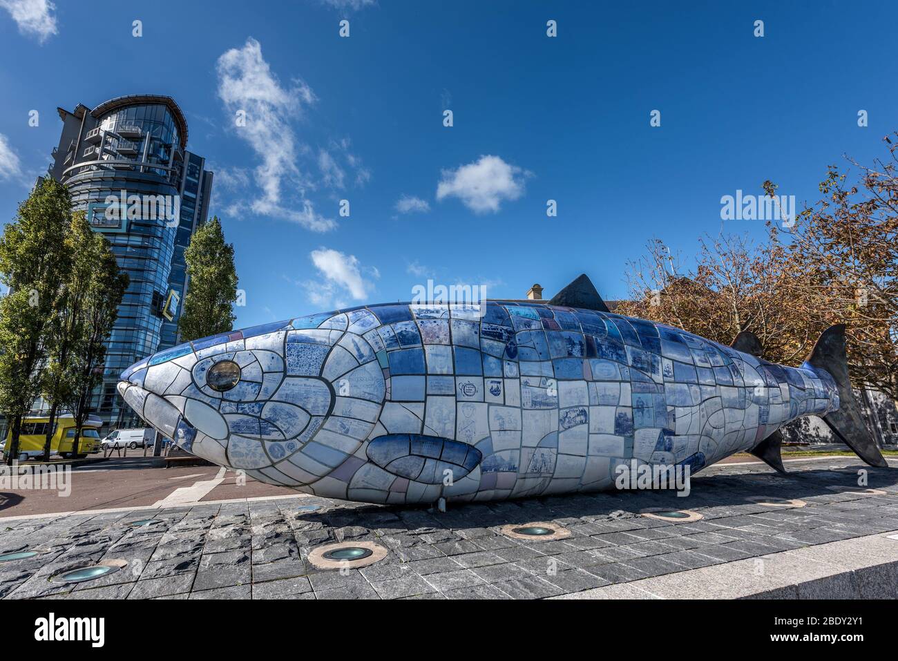 Famous fish statue in Belfast, Northern Ireland, UK Stock Photo Alamy