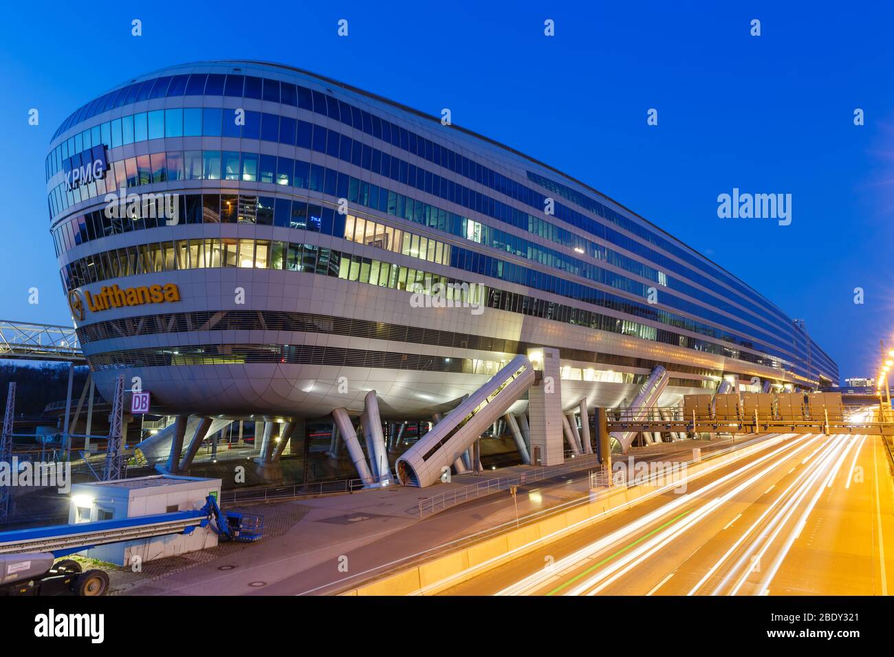 Frankfurt, Germany – April 7, 2020: The Squaire building at Frankfurt airport (FRA) in Germany. Stock Photo