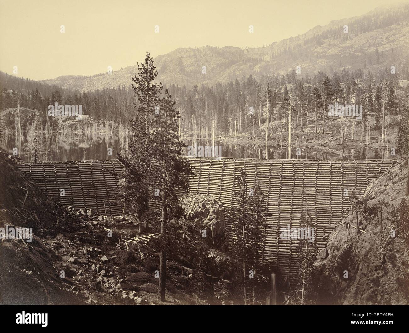 Rudyard Reservoir Central Dam, 1871 Stock Photo