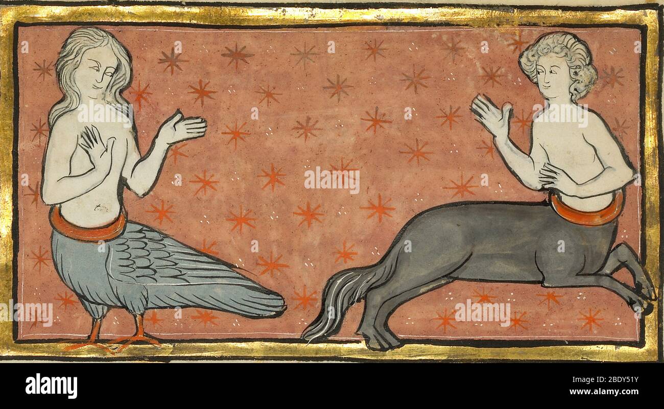 Siren and a Centaur, 13th Century Stock Photo