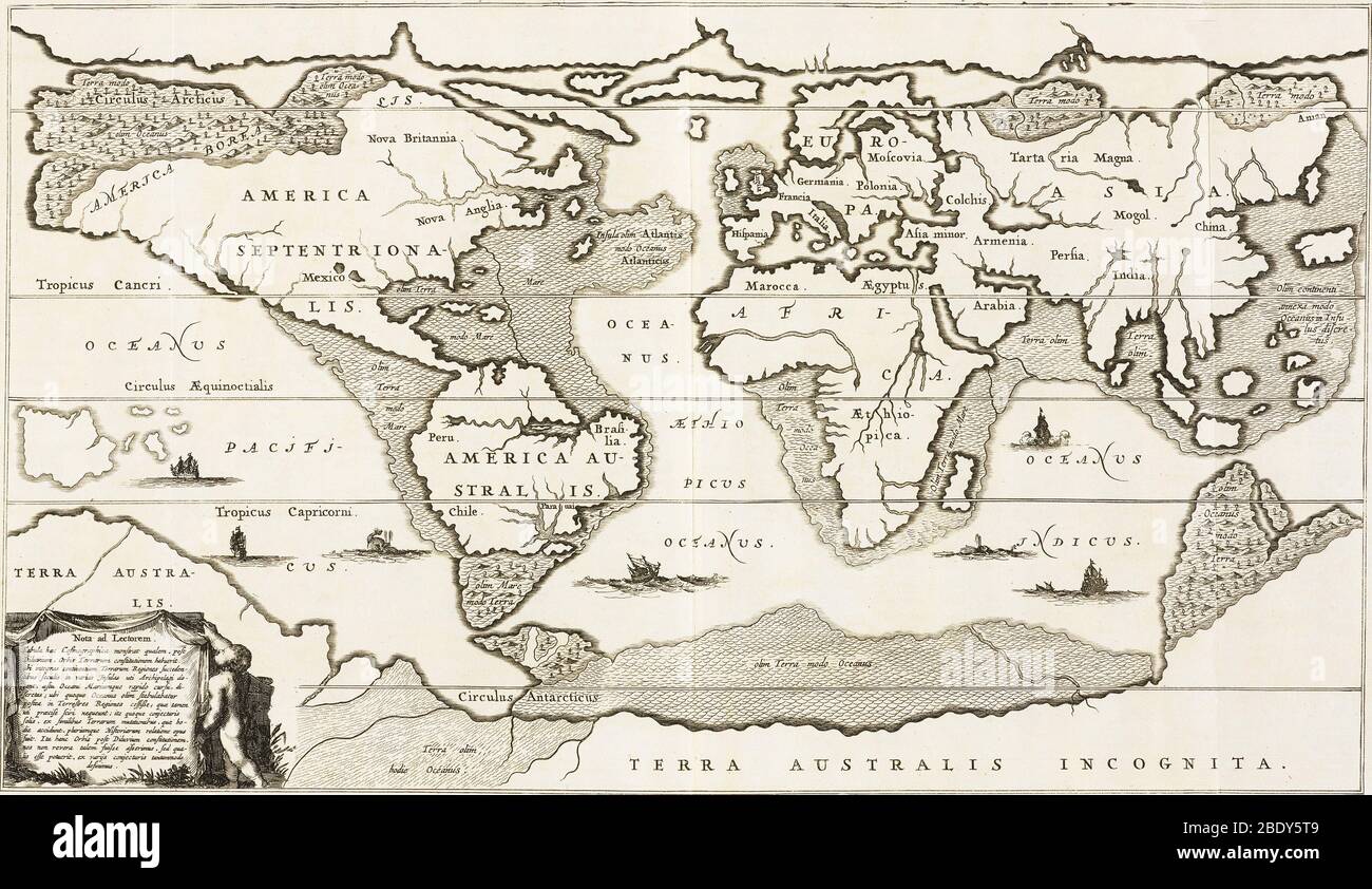 Athanasius Kircher, World Map, 1675 Stock Photo