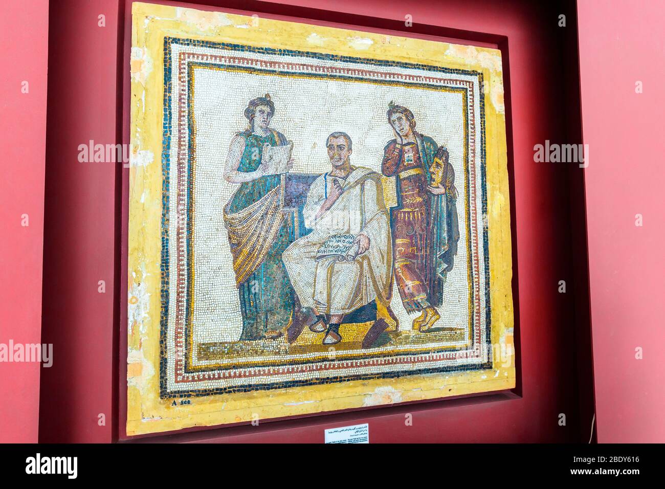 Virgil with Muses Clio and Melpomene on a roman mosaic. Stock Photo
