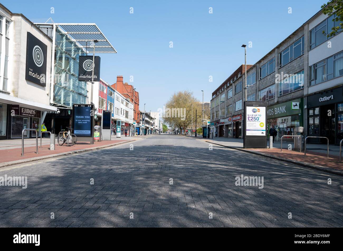 Empty streets in Southampton City Centre on Good Friday 2020 during Coronavirus lockdown. Stock Photo