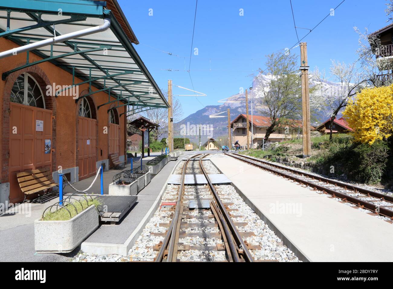 Gare du TMB. Tramway du Mont-Blanc. Saint-Gervais-les-Bains. Haute-Savoie. France. Stock Photo