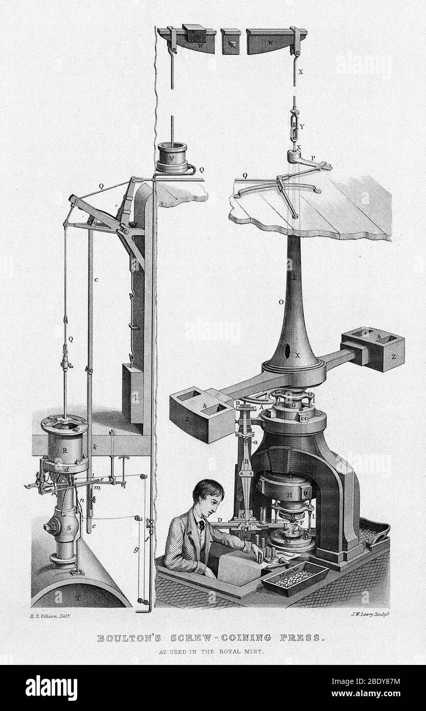 Boulton's Screw-Coining Press, 19th century Stock Photo