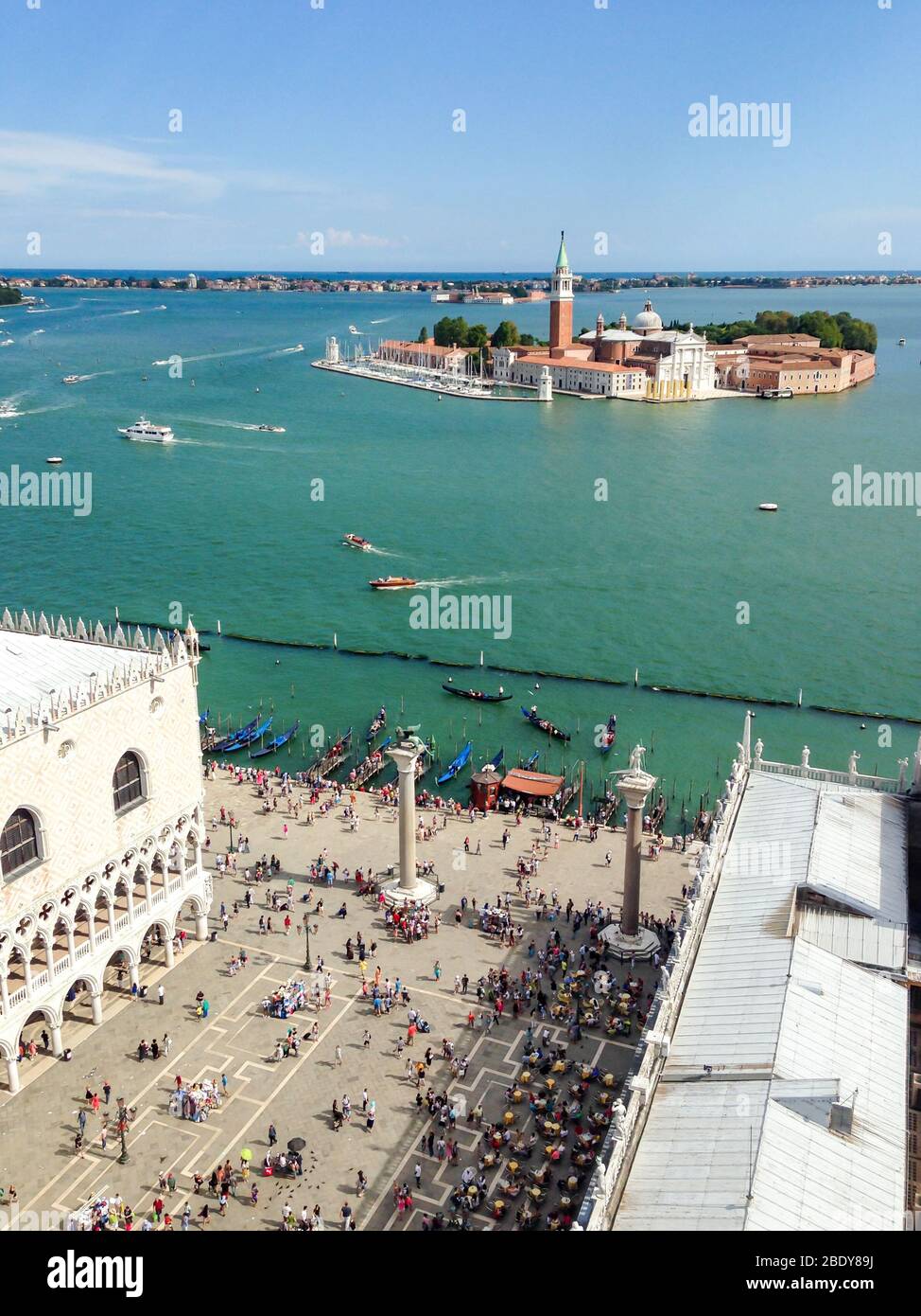 Panoramic Aerial view of Venice, Piazza San Marco in Venice, Italy. San Giorgio di Maggiore church in the background. Stock Photo