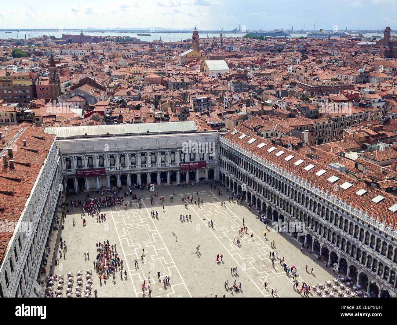Aerial view of Venice, Piazza San Marco in Venice, Italy. San Giorgio di Maggiore church in the background. Stock Photo