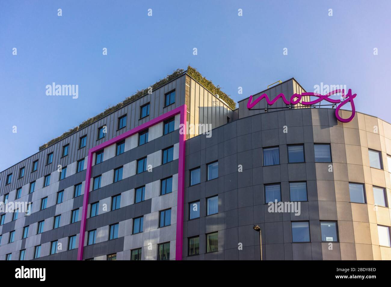 Facade of a Moxy budget hotel in Southampton, England, UK Stock Photo
