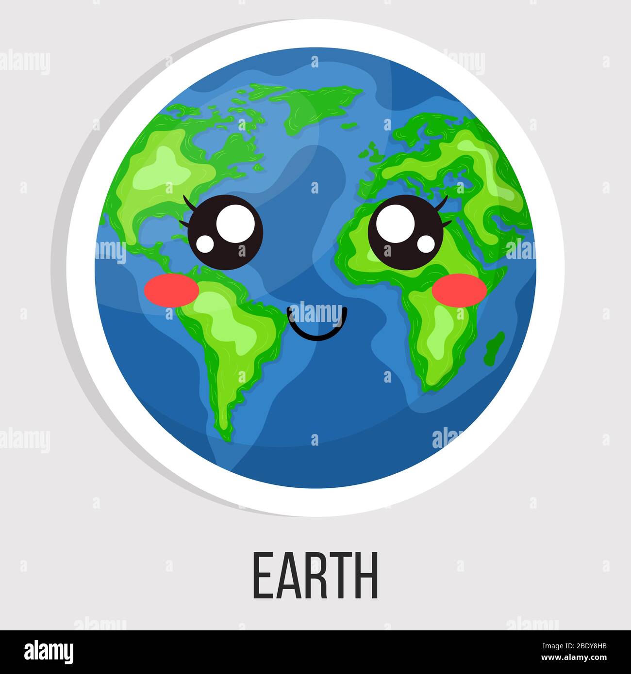 Cartoon cute earth planet isolated on white background. Planet of solar system. Cartoon style vector illustration for any design. Stock Vector