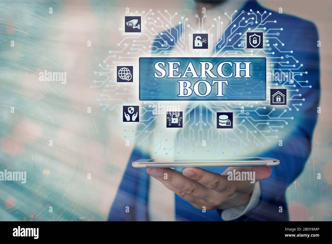 Text sign showing Search Bot. Business photo showcasing a program that ...