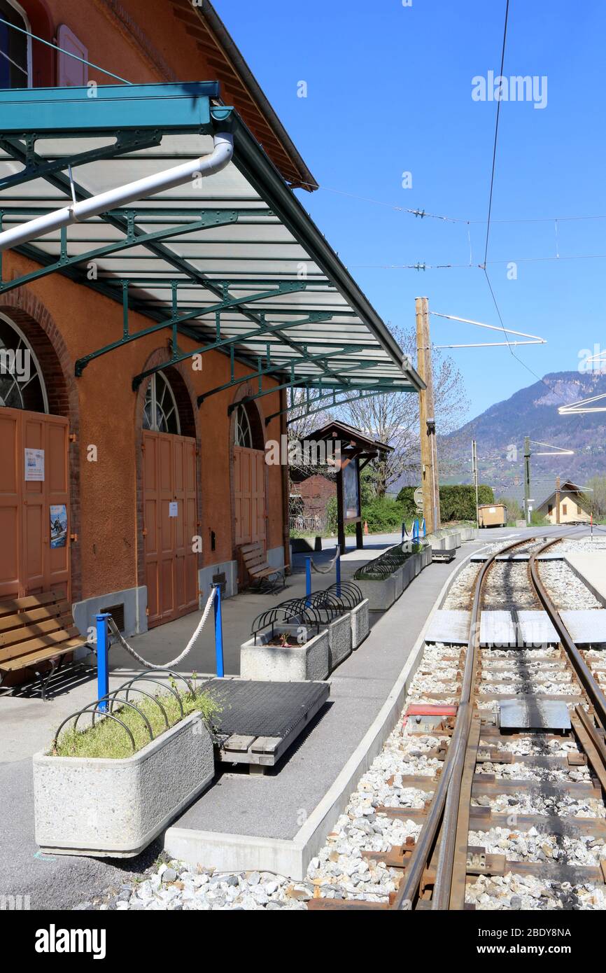 Gare du TMB. Tramway du Mont-Blanc. Saint-Gervais-les-Bains. Haute-Savoie. France. Stock Photo