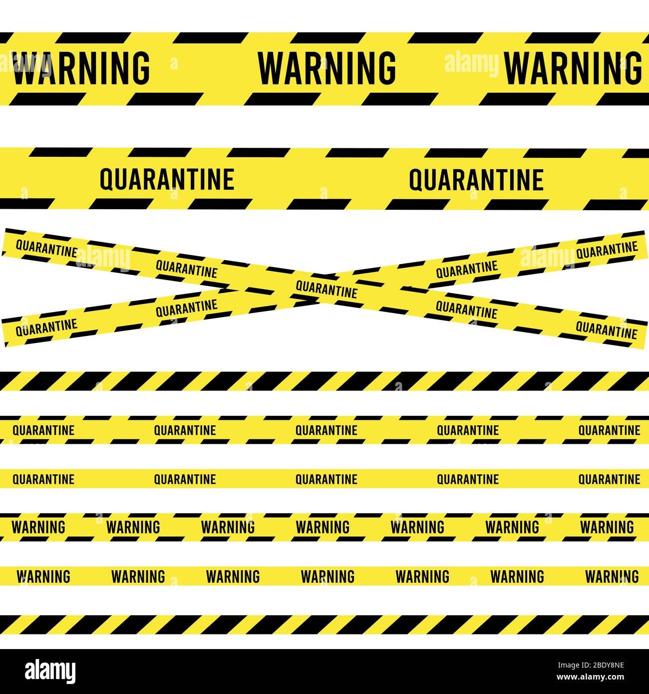 Ribbon banner with warning tape. Police line set. caution, attention