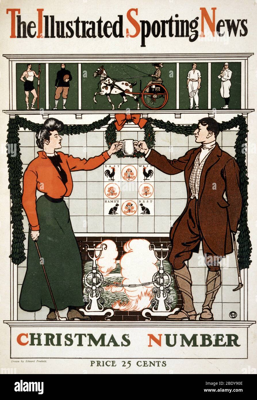 Sporting Christmas, 19th Century Stock Photo