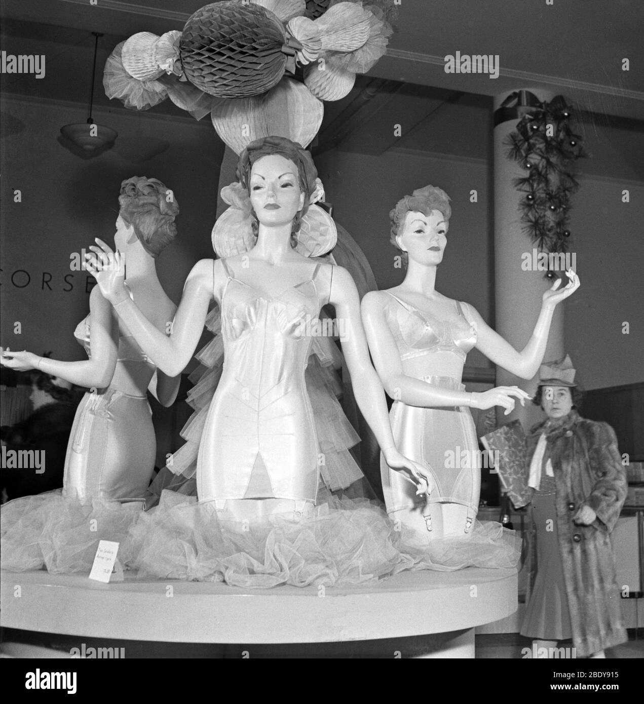 NYC, Macy's Christmas Corset Display, 1942 Stock Photo