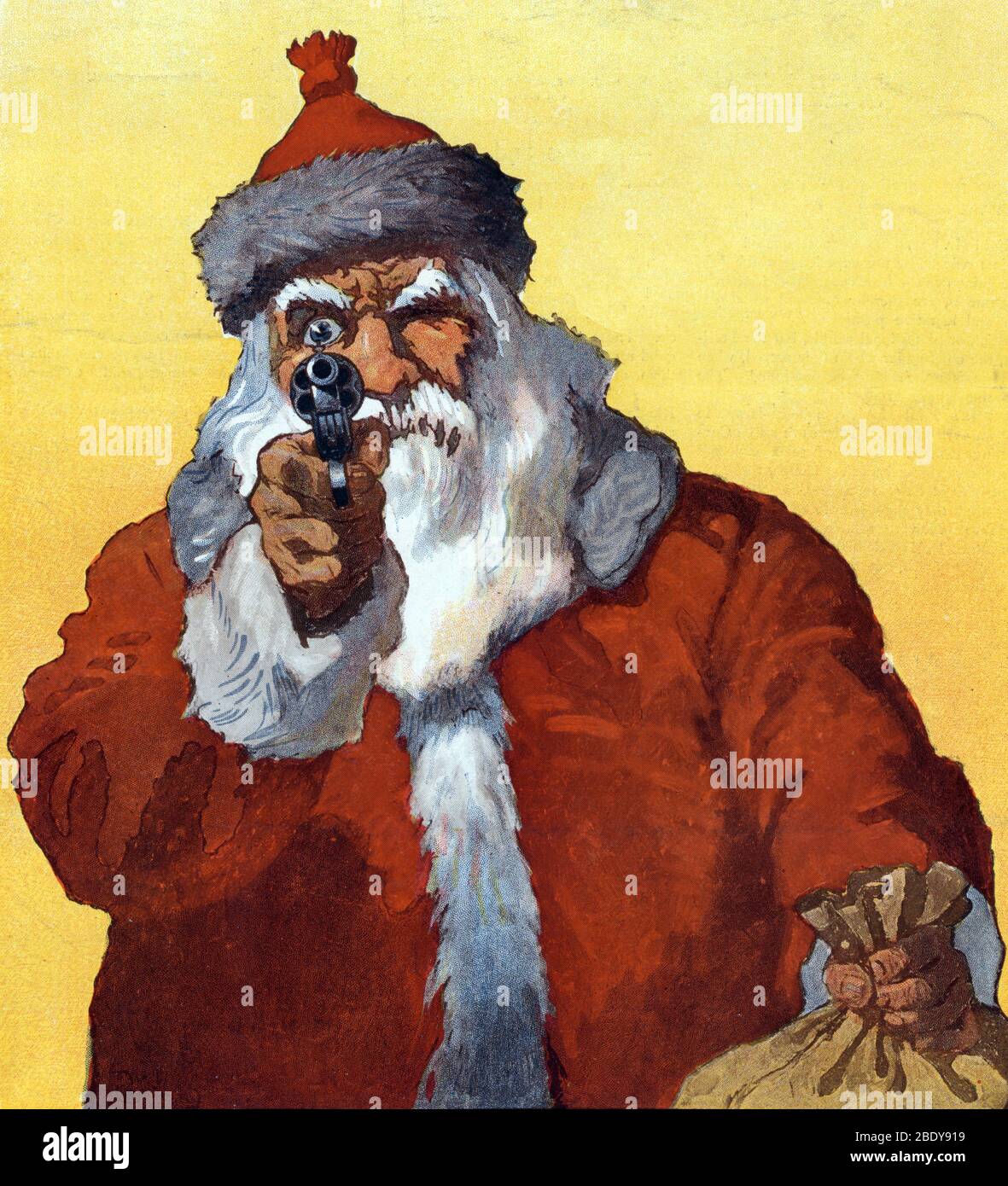 Santa Claus, 'Hands Up!' Puck Christmas, 1912 Stock Photo