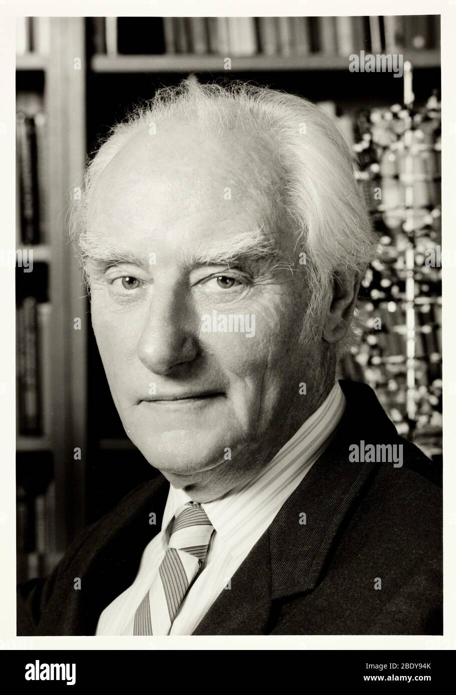 Francis Crick With Model of DNA, 1995 Stock Photo