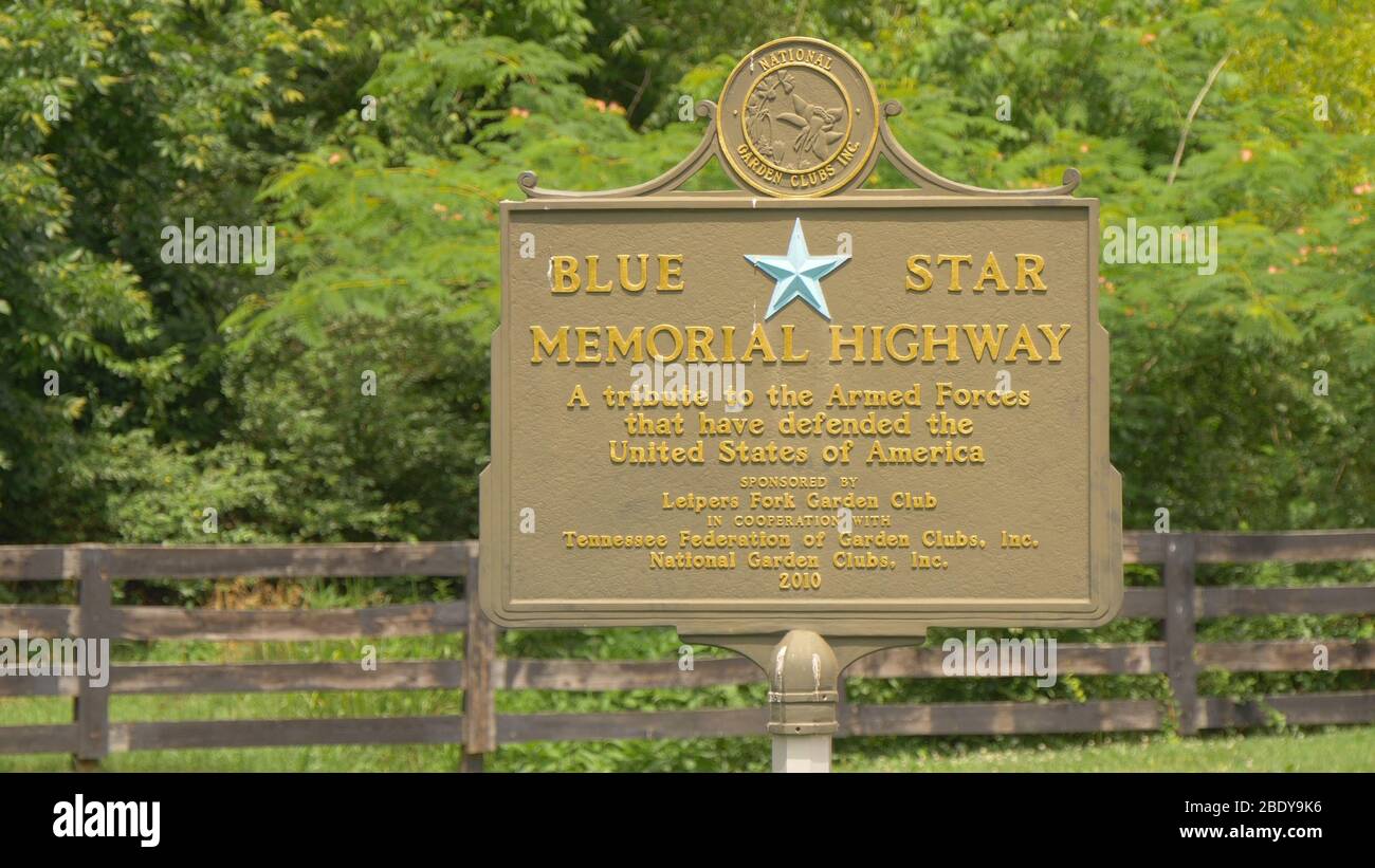 Blue Star Memorial Highway in Tennessee - LEIPERS FORK, UNITED STATES - JUNE 17, 2019 Stock Photo