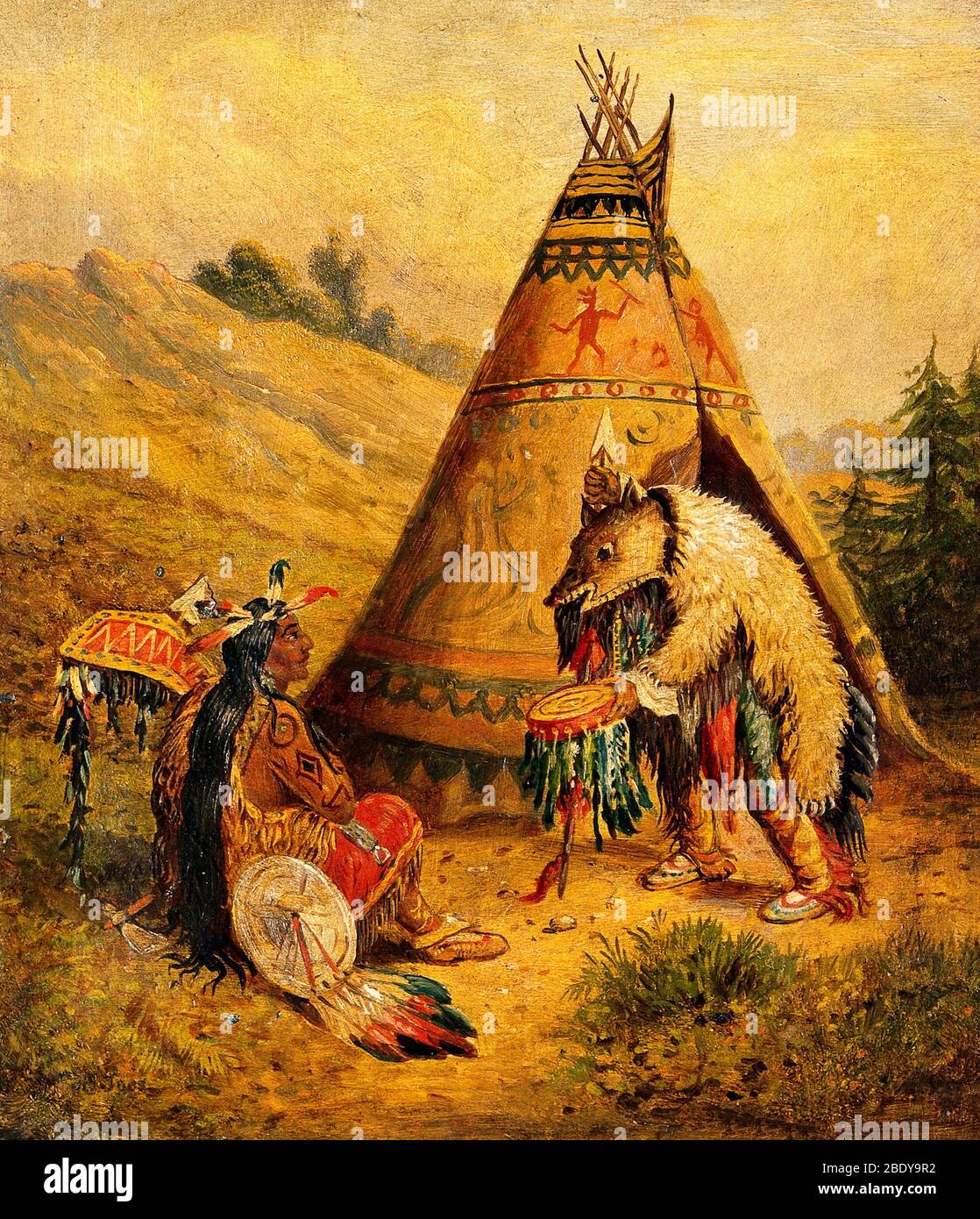 American Indian Shaman in Ceremonial Dress Stock Photo