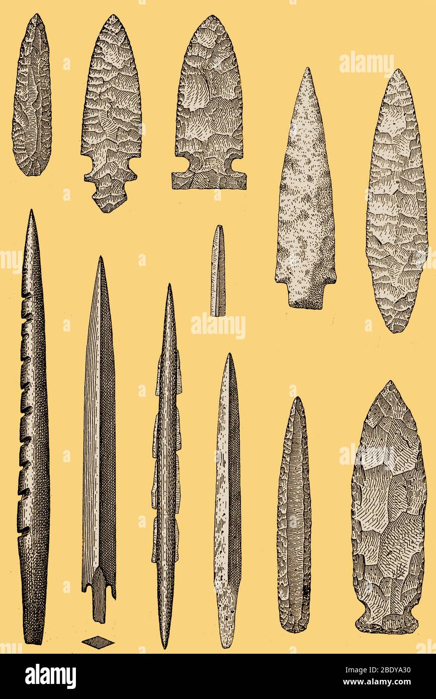 Mesolithic and Neolithic Flint Tools Stock Photo
