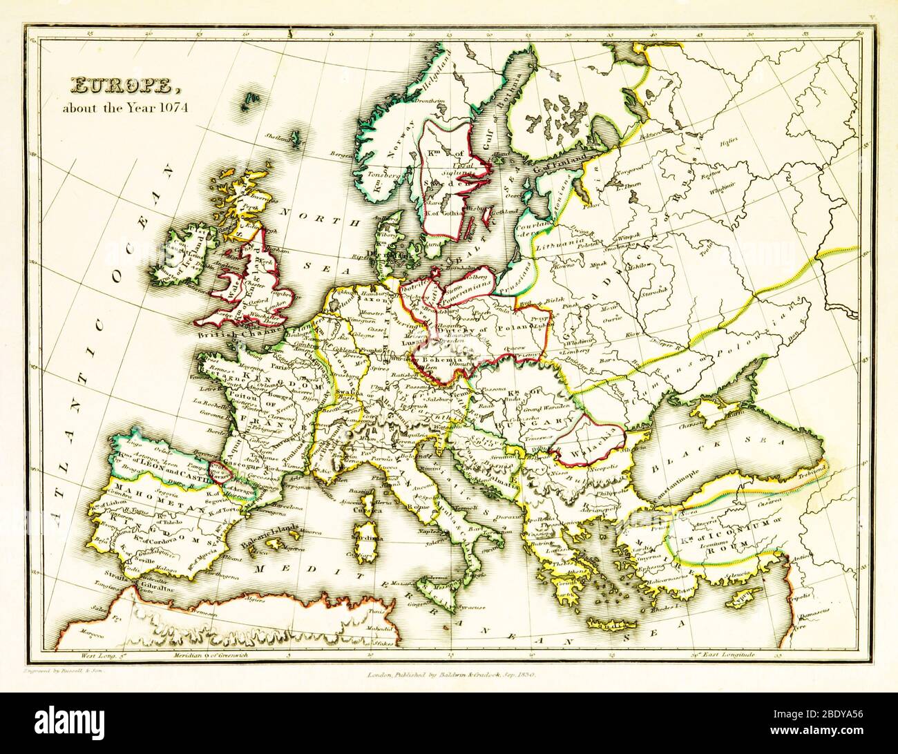 Europe Map, After Treaty of Gerstungen, 1074 Stock Photo